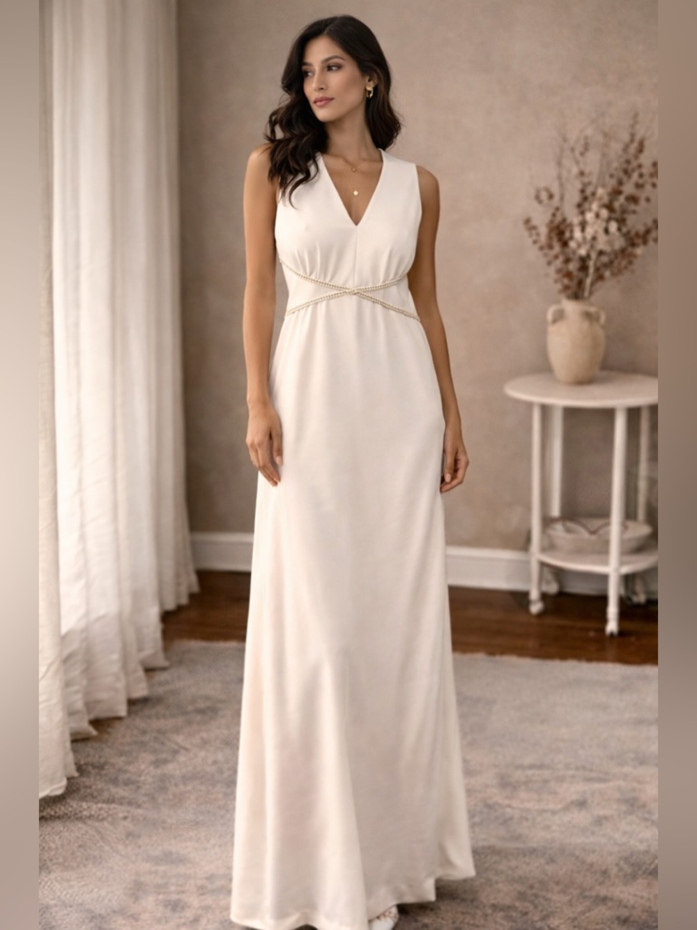 VintageSimpson's White Silver Rhinestone Maxi Dress XS
